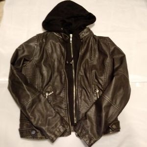 Lock & Love Vegan Leather Black Hooded Coat